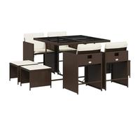 vidaXL Set da Pranzo da Giardino 9pz con Cuscini Marrone in Polyrattan