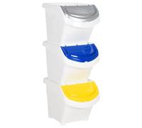 vidaXL Cestini per Rifiuti Impilabili con Coperchi 3pz Bianchi PP 78 L, cestino per rifiuti impilabile, bidone dei rifiuti, cestino per riciclaggio