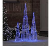 vidaXL Albero di Natale 3 pz Blu 20 x 20 x 80 cm Acrilico 90 LED