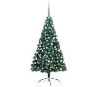 vidaXL Albero di Natale a metà Preilluminato con Palline Verde 180 cm