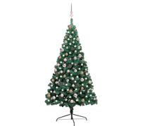 vidaXL Albero di Natale a Metà Preilluminato con Palline Verde 180 cm