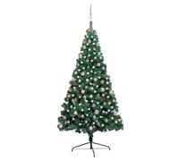 vidaXL Albero di Natale a Metà Preilluminato con Palline Verde 210 cm
