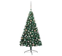vidaXL Albero di Natale a Metà Preilluminato con Palline Verde 240 cm