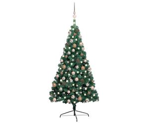 vidaXL Albero di Natale a Metà Preilluminato con Palline Verde 240 cm