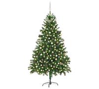 vidaXL Albero di Natale Artificiale 180 x 90 cm con 120 Palline Rosa Dorato. È in polietilene, ha Una Forma conica ed è Dotato di luci a Striscia LED, alimentate Via USB