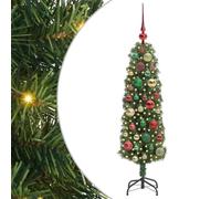 vidaXL Albero di Natale Artificiale con 150 LED Verde 120 cm, Arredamento per Soggiorno, Albero di Natale Artificiale a Forma di Cono, Slim, con Luci LED, Centro Decorativo Salvaspazio
