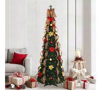 vidaXL Albero di Natale Artificiale con 200 LED Verde 210 cm PVC, Albero di Natale, a Cono, Pieghevole, Portatile, PVC Resistente, luci LED, Bianco Caldo, per Interno e Giardino
