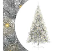 vidaXL Albero di Natale artificiale con luci integrate Argento 240 cm, Albero di Natale Moderno a Forma di Cono, Illuminazione Festiva USB, Display LED, Decorazione Stagionale per Soggiorno e Giardino