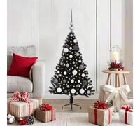 vidaXL Albero di Natale artificiale con luci integrate Nero 120 cm PVC, Albero di Natale Moderno a Forma di Cono, Illuminazione Festiva USB, Display LED, Decorazione Stagionale