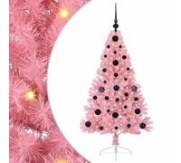 vidaXL Albero di Natale artificiale con luci integrate Rosa 120 cm PVC, Albero di Natale a cono moderno, resistente, con luci LED preinstallate per esterni ed interni, decorazione festiva