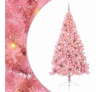 vidaXL Albero di Natale artificiale a cono Rosa 240 x 125 cm. Decorazione stagionale con luci LED a stringa collegate tramite USB e set di palline bianche e grigie. Design moderno salvaspazio, perfe