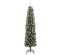 vidaXL Albero di Natale Artificiale con Luci LED a Striscia - Design Moderno, Verde, in PVC, Alimentato Tramite USB, 180 cm, Include 300 LED e 120 Palline rosé Oro, Base in Metallo