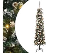 vidaXL Albero di Natale artificiale con luci LED e palline oro rosa. È alto 180 cm, verde, realizzato in PVC, con base in metallo nero. Ha strisce LED USB e punte innevate molto realistiche