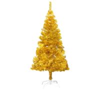 vidaXL Albero di Natale con Supporto Decorazione Natalizia Addobbi Feste Abete Pino Sintetico Festoni Ornamenti Pianta Artificiale Oro 150 cm Pet