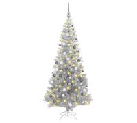 vidaXL Albero di Natale artificiale da 180 cm con LED argento e set di palline per decorazioni festive, 8 modalità di illuminazione
