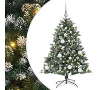 vidaXL Albero di Natale Artificiale Illuminato 120cm Verde in Plastica PVC con LED Bianco Caldo, Alimentato Tramite USB. Include Un Set di Palline e Illuminatione Integrata con 8 modalità
