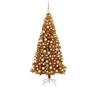 vidaXL Albero di Natale Artificiale Oro 180 cm con luci a Striscia LED Bianche Calde, Alimentato da USB. È Fatto di Metallo e Pet. Include Palline Rosa ed è Perfetto per Interni ed Esterni coperti