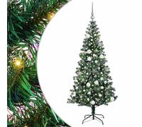 vidaXL Albero di Natale Artificiale Pre-Illuminato 180 cm con luci LED e Palline Bianche e Grigie. Ha Un Design in PVC Verde Resistente e luci LED Multicolore Che puoi collegare Tramite USB