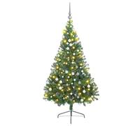 vidaXL Albero di Natale artificiale pre-illuminato da 210 cm, in PVC verde. Ha un design moderno a forma di cono, perfetto sia per interni che per esterni. È dotato di luci LED USB