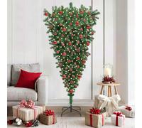 vidaXL Albero di Natale Artificiale Pre-Illuminato Sottosopra con Set di Palline, Soggiorno, Albero di Natale Moderno Inverso, Pre-Lit LED, Decorazione Unica per Le Feste, Verde Interno