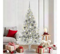 vidaXL Albero di Natale con luci a corde decorative Argento 180 cm