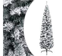 vidaXL Albero di Natale con Neve Decorazione Natalizia Addobbi Feste Abete Sintetico Festoni Ornamenti Artificiale Sottile Verde 180 cm in PVC
