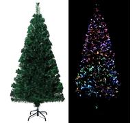 vidaXL Albero di Natale con Supporto Ornamenti Abete Decorazione Natalizia Addobbi Feste Festoni Pianta Artificiale Verde 150 cm PVC Fibra Ottica