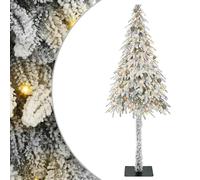 vidaXL Albero di Natale finto con luci LED e palline rosa e oro, punte realistiche in PE, alto 210 cm, innevato, alimentato via USB, decorazione moderna bianca, base in acciaio robusta