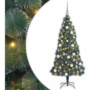 vidaXL Albero di Natale Finto con luci LED e Un Set di Palline Bianche e Grigie, Alto 120 cm. Ha Un Design Tradizionale, ed è Perfetto per Decorare Gli Interni Durante Le Feste e per abbellire l'inv