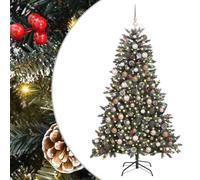 vidaXL Albero di Natale finto moderno con LED e palline rosa, verde in PVC e acciaio, alto 180 cm. Ha anche pigne e bacche rosse, una striscia LED che si alimenta via USB