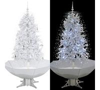 vidaXL Albero di Natale Neve e Base a Ombrellone Magico con Palline e Luci Folto Realistico Decorazione Natalizia con Nevicata Bianco 170 cm