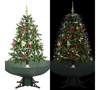 vidaXL Albero di Natale Neve e Base a Ombrellone Magico con Palline e Luci Folto Realistico Decorazione Natalizia con Nevicata Verde 140 cm