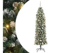 vidaXL Albero di Natale pre-illuminato da 210 cm con LED e palline rosa e oro, a forma di cono tradizionale, verde metallizzato e bianco, alimentato via USB