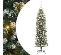 vidaXL Albero di Natale preilluminato con LED e palline rosa oro, 180 cm, verde metallico e bianco, in plastica PVC, forma conica classica, luci multicolori, decorazioni stagionali per interni/esterni