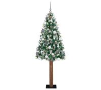 vidaXL Albero di Natale Slim con LED e set di palline bianche e grigie, 180 cm. Decorazione tradizionale per le feste, perfetta per interni ed esterni con luci LED.