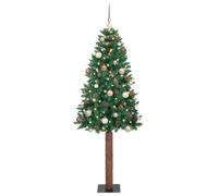 vidaXL Albero di Natale Slim con LED e set di palline in oro rosa, 210 cm, realizzato in PVC. È regolabile in altezza, ha uno stile tradizionale per uso interno