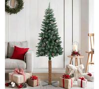 vidaXL Albero di Natale Sottile con Legno Vero e Neve Verde 150 cm