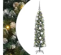 vidaXL Albero di Natale vitaXL Pre-Illuminato con LED e Palline Grigio e Bianco, 120 cm, Forma Tradizionale a Cono, Verde, Materiale Plastica PVC, Alimentazione USB, 8 Modi di Illuminazione, Decorazi