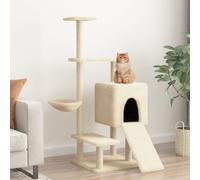 vidaXL Albero per Gatti con Tiragraffi in Sisal Crema 130,5 cm