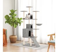 vidaXL Albero per Gatti con Tiragraffi in Sisal Grigio Chiaro 175 cm
