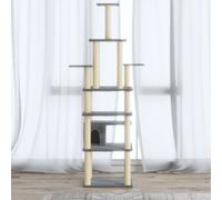 vidaXL Albero per Gatti con Tiragraffi in Sisal Grigio Chiaro 183 cm