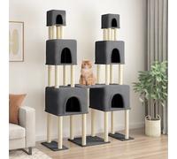 AX Albero Tiragraffi 136x47.5x199cm 6 Casette Sisal Gatti Peluche Grigio 172081