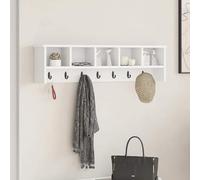vidaXL Appendiabiti da Muro in Legno Bianco, 100 x 16 x 26 cm, Stile Moderno Opaco con Ganci, mensola per riporre, Soluzione per la casa, organizzatore per Ingresso, Design salvaspazio per Uso Inter