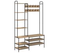 vidaXL Appendiabiti con panca per scarpe Rovere Artigianale, Camera, con ripiani e ganci, scaffale per vestiti in stile rustico, panchina per scarpe, salvaspazio