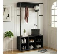 vidaXL Appendiabiti con panca per scarpe Rovere Nero