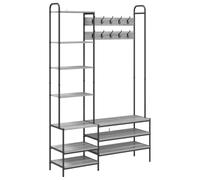 vidaXL Appendiabiti con panca per scarpe Sonoma grigio, Camera, con ripiani e ganci, scaffale per vestiti in stile rustico, panchina per scarpe, salvaspazio