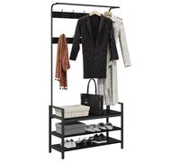 vidaXL Appendiabiti Rovere Nero 95 x 34 x 184 cm Legno multistrato, Appendiabiti moderno, organizer rettangolare per l'ingresso, soluzione di stoccaggio multifunzionale per casa