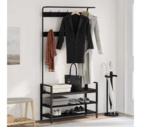 vidaXL Appendiabiti Rovere Nero 95 x 34 x 184 cm Legno multistrato, Appendiabiti moderno, organizer rettangolare per l'ingresso, soluzione di stoccaggio multifunzionale per casa
