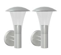 vidaXL Applique da Esterno 2 pz Argento in Acciaio Inossidabile, lampada da parete, lampada per parete esterna, lampada da parete da giardino