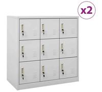 vidaXL Armadietti con Chiave 2 pz Grigio Chiaro 90x45x92,5 cm Acciaio